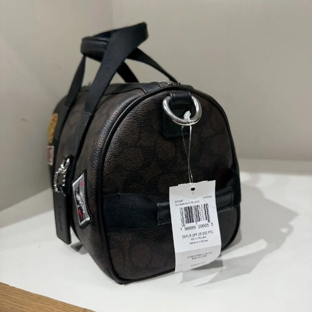 Coach Explorer Duffle Bag 28 In Signature Canvas With Patches CGA26 Walnut/Black